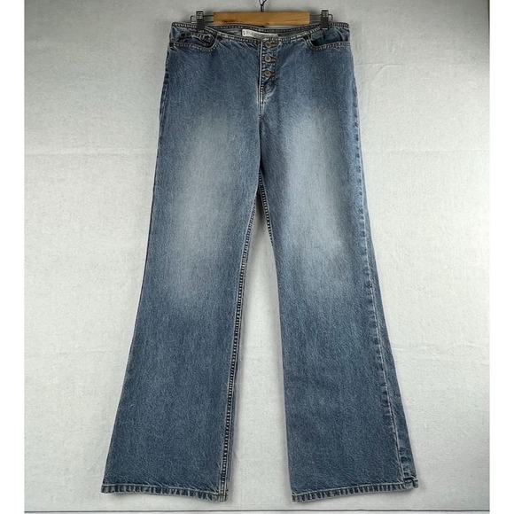 Y2K 90s Express Hipster Flared Jeans Women's 13/14L Button Fly Blue Denim Hippie - Picture 1 of 8